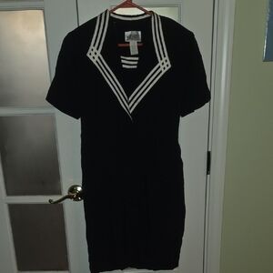 SL Fashions Elegant Black Dress with White Accents